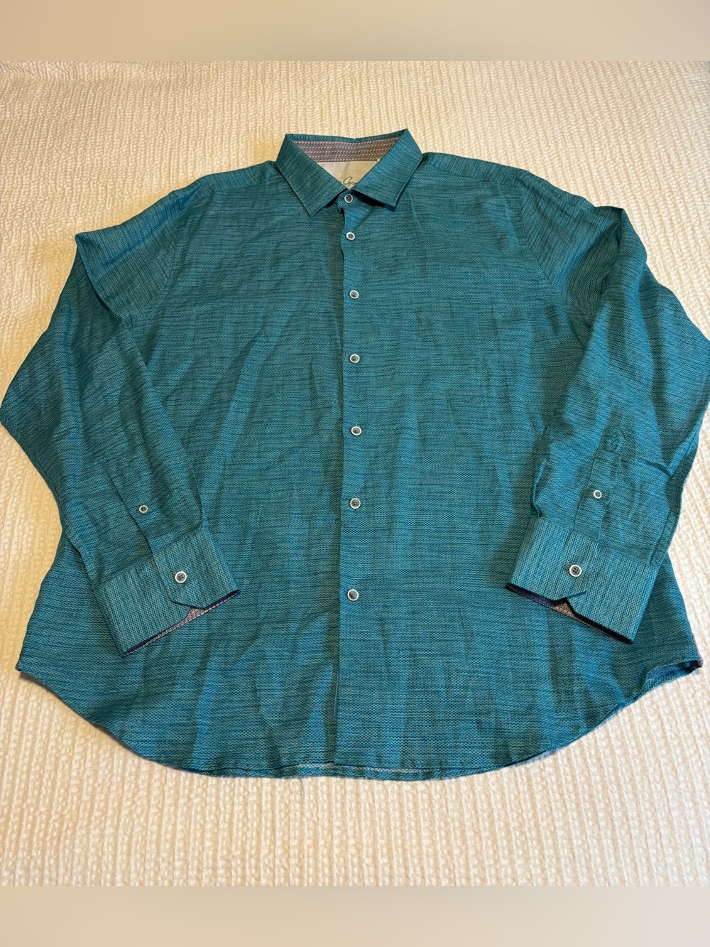 Robert Graham Brixton Button Up Turquoise Flip Cuff Linen/Cotton Shirt Size 2XL